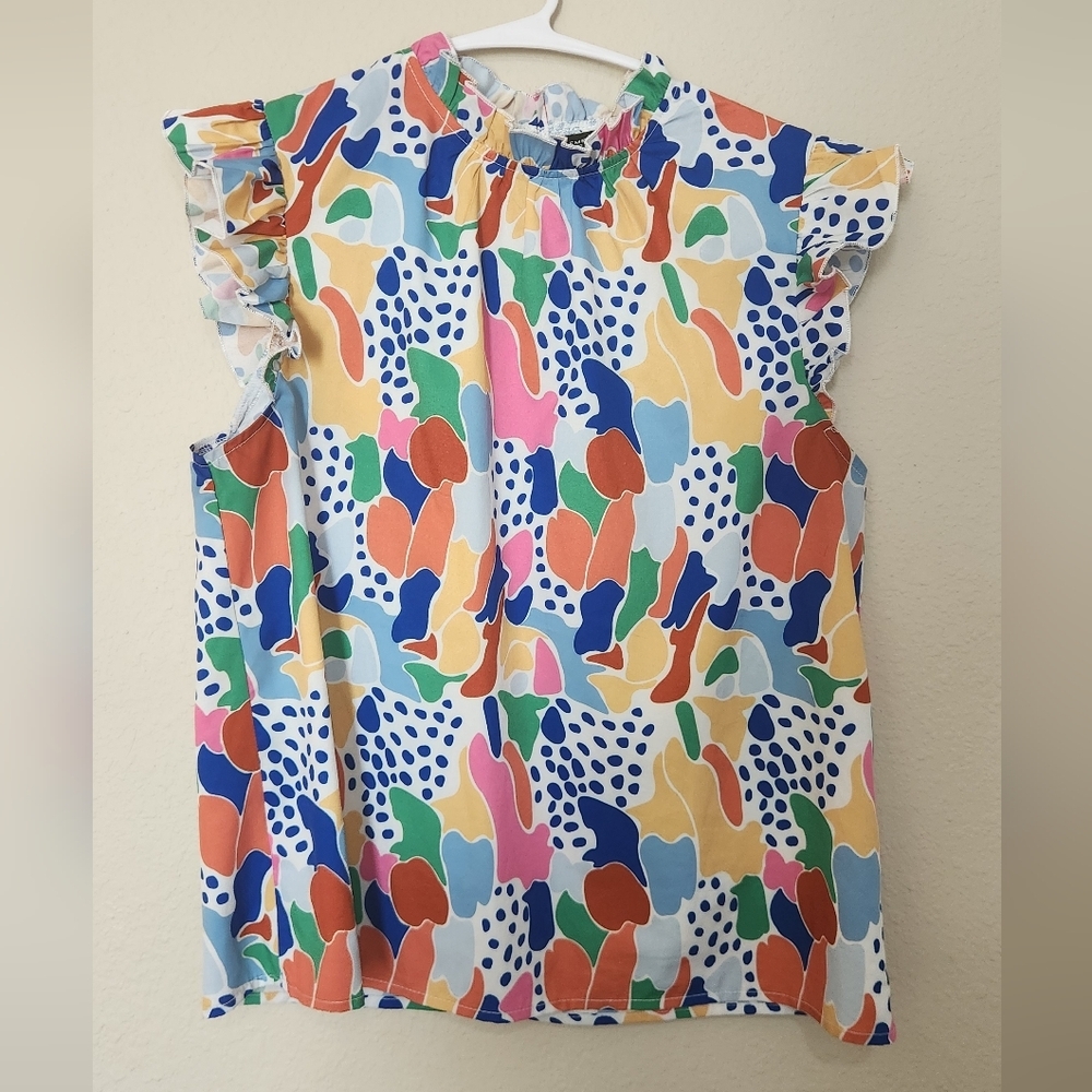 Emery Rose Abstract Rufle Top Size Large - Picture 2 of 7